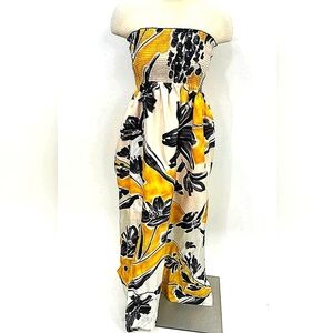 SILK 100%  Floral Strapless Maxi Dress Size Xs Fits 2-8 Stretch Tube Top BGBG